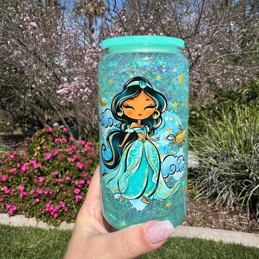 Disney Princess Jasmine snow globe glass Tumbler 16oz